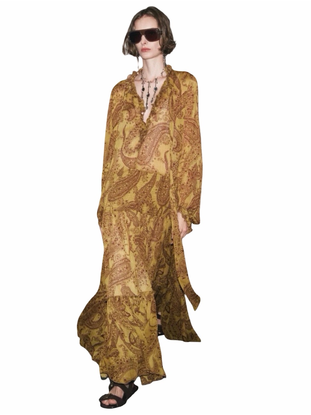 Zara Mustard Paisley Long Sleeve Maxi Dress